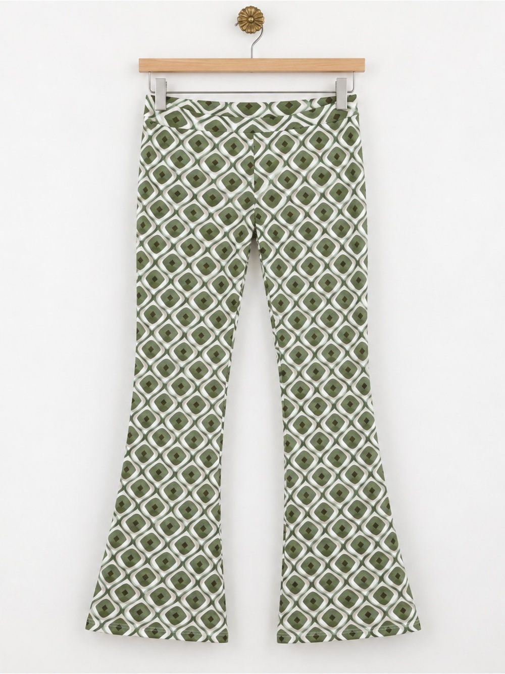 lucy in the sky size small green geometric print flare pants retro y2k